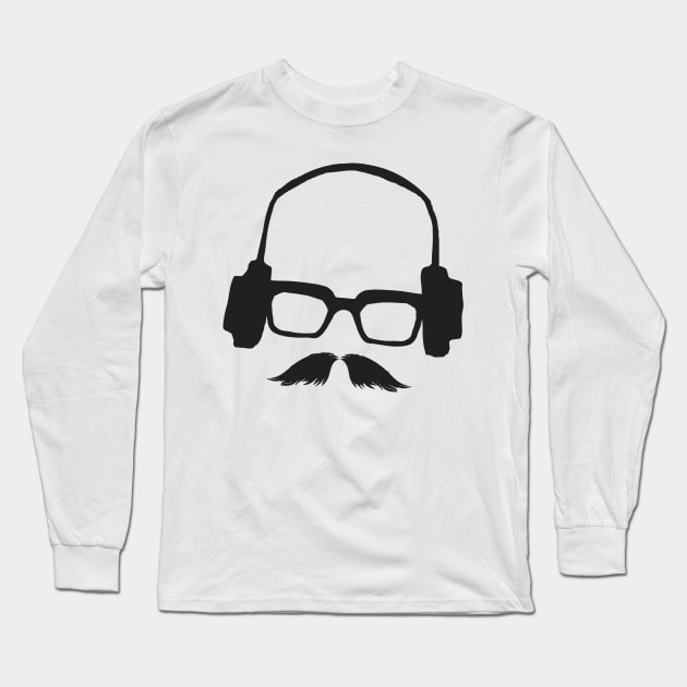 Hipster Face Man Portrait Cool Mustache Glasses Music Headphones Long Sleeve T-Shirt by ddtk